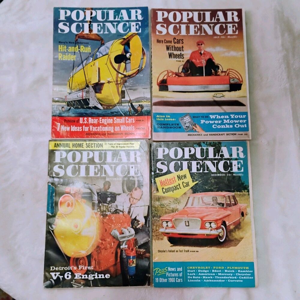 ​Vintage Popular Science Magazines 1959 -Lot of 4 Space Age & Classic 50s Autos